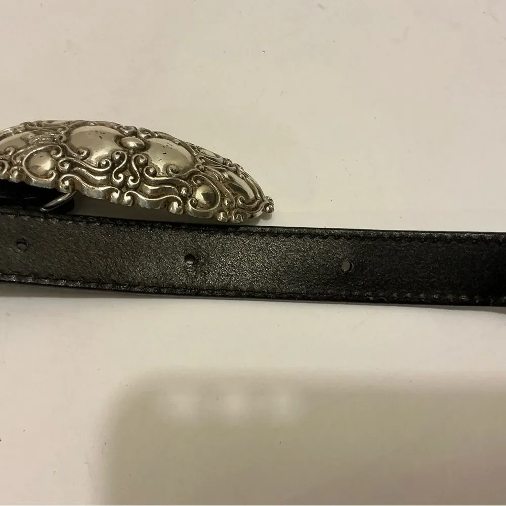 Chico's Black Belt adjustable with Ornate Silver Buckle